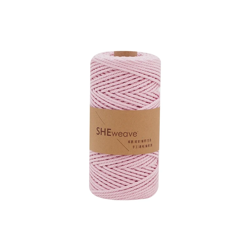 Шнур макраме 3 мм натуральный хлопок Макраме Веревка 3 мм × 100 м шнур веревка для макраме поставки, настенный, вешалка для растений, DIY ремесло - Цвет: light pink
