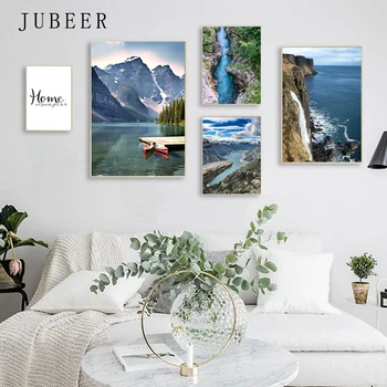 

Mountain Lake Waterfall Picture Scandinavian Poster Nordic Style Print Nature Scenery Wall Art Canvas Painting Modern Room Decor