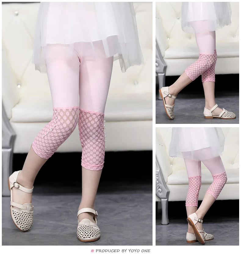 High Quality 2021 New Summer Girls Leggings Pants Lace Cotton Children Clothing Flower Girl Knee Pants
