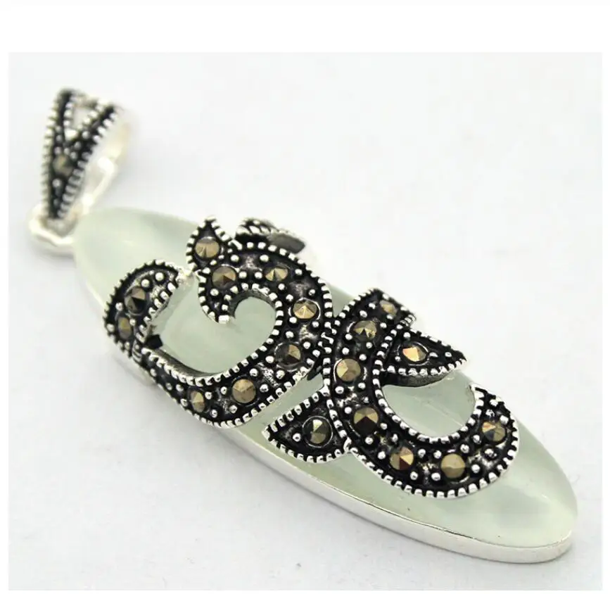 Vintage Oval white opale Marcasite 925 Sterling Silver Pendant 45X12MM | Украшения и аксессуары