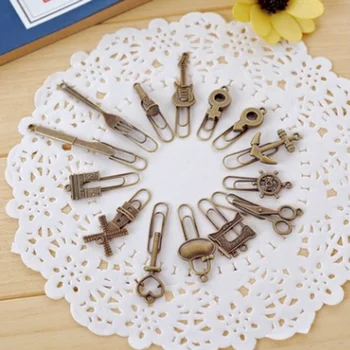 

Free Shipping 100 Sets Office Supplies Stationery Metal Bookmark Vintage Funny Bookmarks Paper Clip for Book