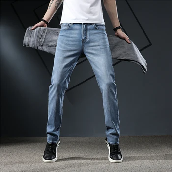 

2020 Men's Straight Fashion Retro Jeans High Quality Male Elastic Blue Gray Skinny Leisure Jeans Business Brand Clothing 28-40