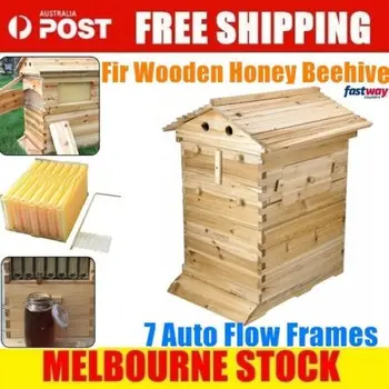 

Wooden Beekeeping Beehive House + 7PCS Upgraded Auto Flow Bee Comb Hive Frames
