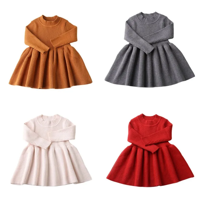 Вязаное платье для девочек; коллекция года; осенне-зимняя одежда; Сетчатое детское платье для маленьких девочек; хлопковые теплые рождественские платья принцессы