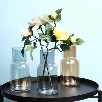 

Nordic Creative Electroplating Colorful Grey Amber Glass Vases Transparent Flower Arrangement Simple Fresh Glass Bottle