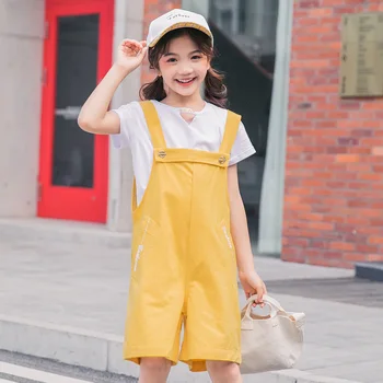 

Summer Girls Set White T-shirt and Straped Pants 2PCS Set Fashion Children Clothes Letter Print Toddler Girls Pure Cotton Suit