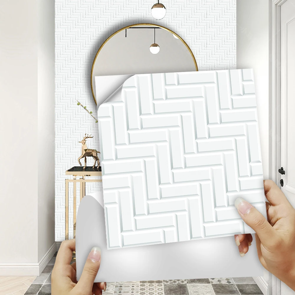 10pcs White Brick Tiles Sticker Kitchen Wardrobe Washbasin Decoration Wall Decals Self-adhesive Crystal Hard Film Art Wallpaper