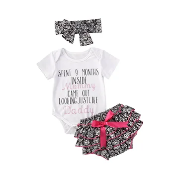 

FOCUSNORM 0-24M Newborn Baby Girls Boys Clothes Sets Letter Romper Tops Leopard Shorts Headband 3pcs