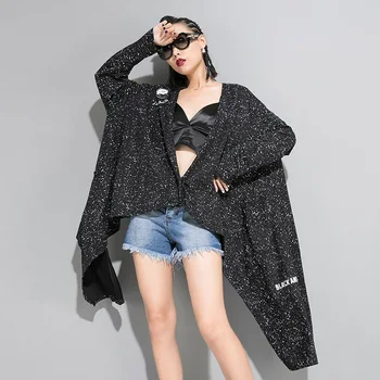 

Women Trend Streetwear Fashion Hip Hop Punk Gothic Oversize Print Cardigan Female Loose Casual Irregular Trench Coat Outerwear