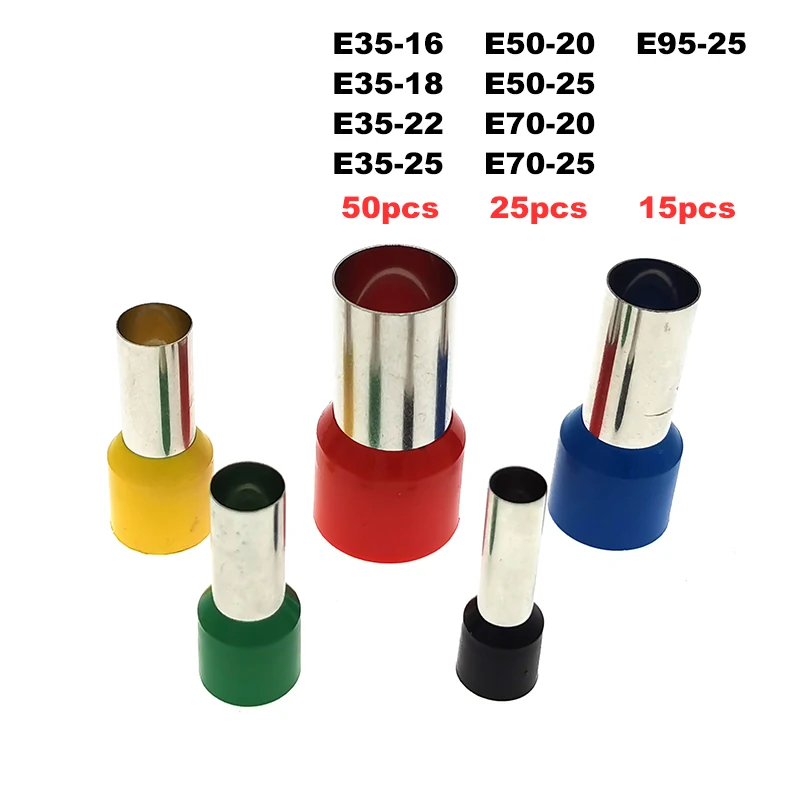 

50Pcs Tube Insulated Cord End Crimp Terminals E35-16 To E95-25 Electrical Wire Cable Connector Copper Ferrules VE 35-95mm2