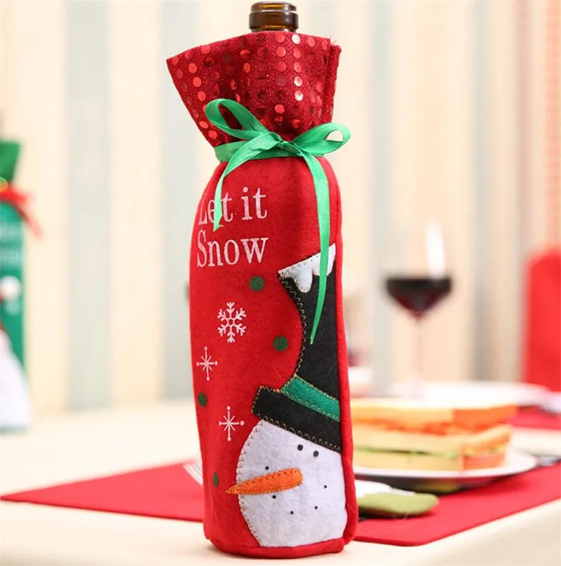 Рождественская бутылка вина Декор набор Санта Клаус Снеговик для бутылки крышка одежды на год ужин вечерние украшения - Цвет: 2