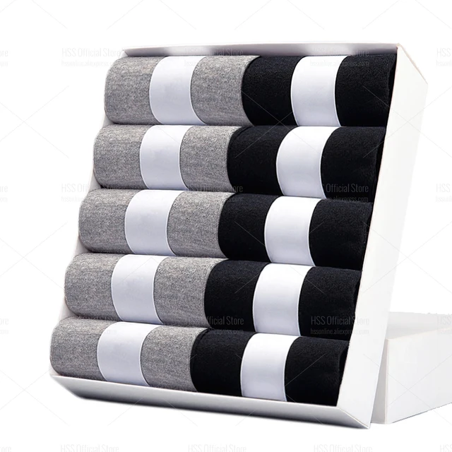 HSS Brand Men's Cotton Socks New Style Black Business Men Socks Soft Breathable Summer Winter for Male Socks Plus Size (6.5-14) 5Gray5Black