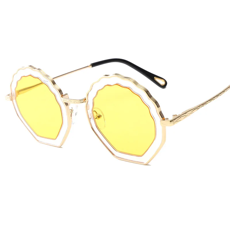 SOL DE ORO круглая оправа гофрированные очки Полигон цветок форма Солнцезащитные очки женские элегантные оригинальные солнцезащитные очки - Цвет линз: YELLOW