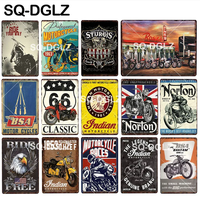 

[SQ-DGLZ] Motorcycle Metal Sign Vintage Garage Tin Sign Bar Decor Plaque Pub Bar Decor Metal Metalen Borden Poster Plate