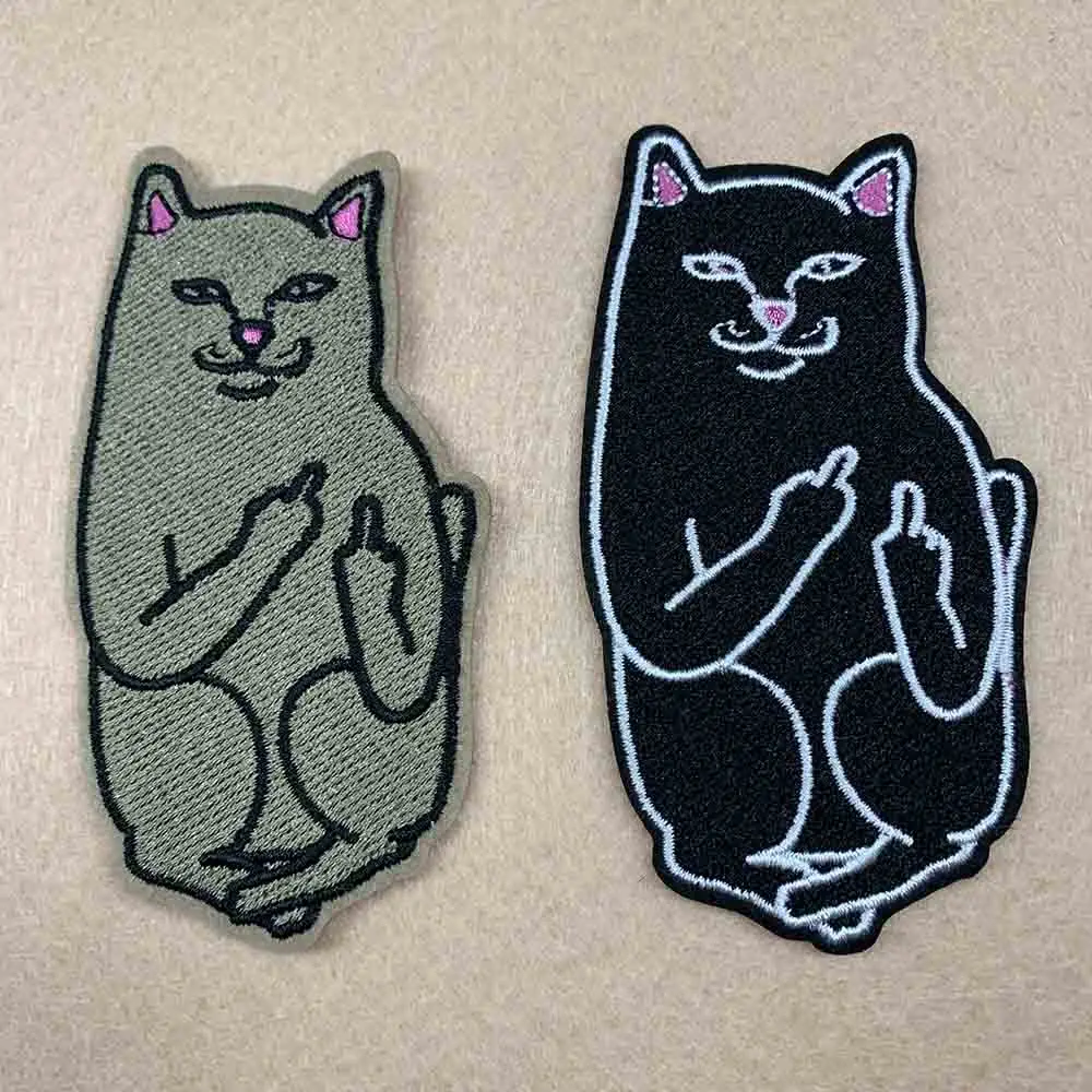 1 brown 1 black Kasasa 2 шт./компл. одежда для рукоделия средний палец Вышитые Шитье-на кота патч - Цвет: 1 brown 1 black
