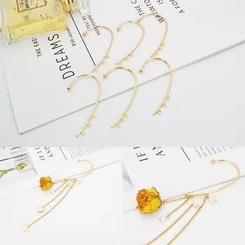

Handmade DIY Self-Made Elegant Long Earrings Rack Plating Maintains Color Fine Copper Pierceless Ear Cuff Immortal Earrings Ear