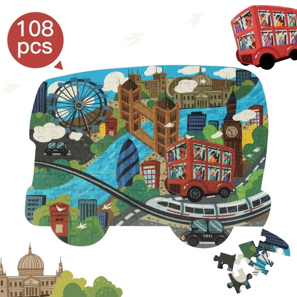 

108 Pieces Jigsaw Puzzles for Children / Adults Puzzle Game Toy Lodon Bus Paper Puzzle Small STEM Educational Kids Toys