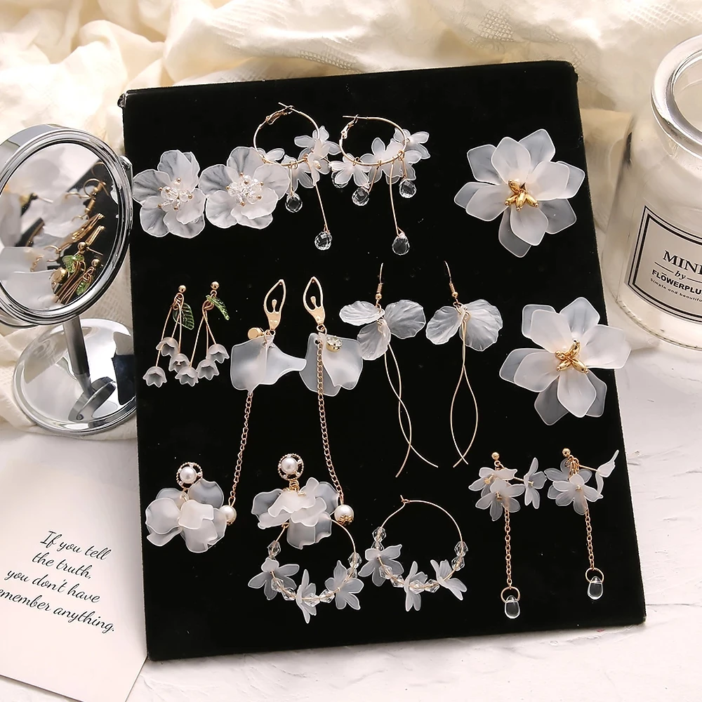 Flower Earrings FNIO Flower Bohemia Boho Earrings Women Fashion Long Hanging Earrings Crystal Female Wedding Earings Party Jewelry