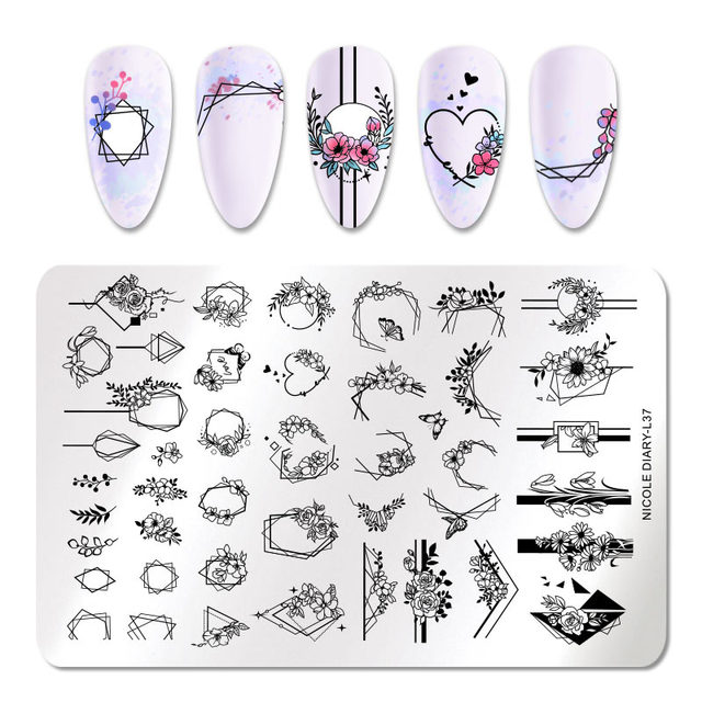DIARY Leaves Nail Stamping Plates Abstract Flower Line Dot Point Image Stamp Templates Printing Stencil Tools