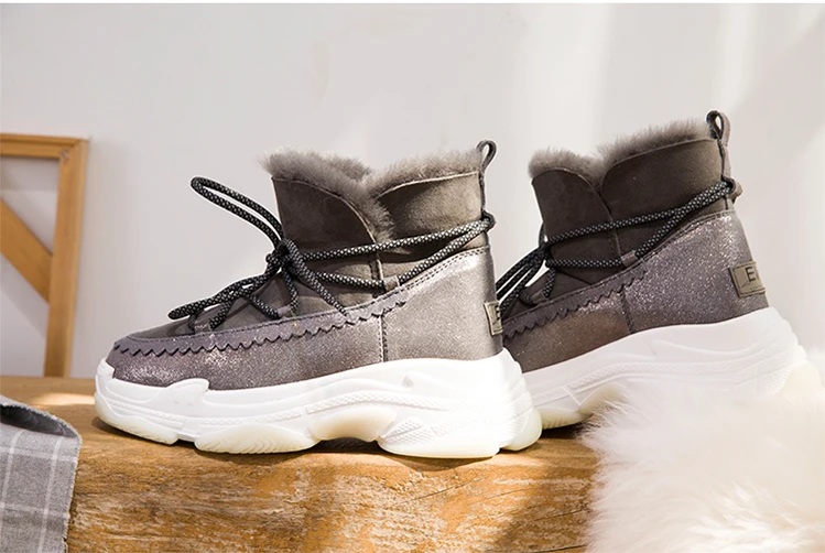 new winter sheep fur one snow boots women's thick bottom increased warm thick waterproof short skid boots sneakers women