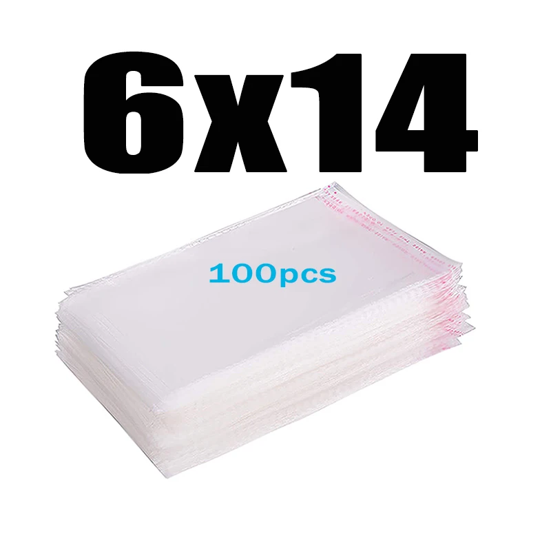 6x14CM 100pcs Прозрачная Самоклеящаяся целлофановая сумка, плотная прозрачная посылка для одежды, сумка для хранения, самозапечатывающаяся полиэтиленовая полипропиленовая сумка - Цвет: 6x14CM 100pcs
