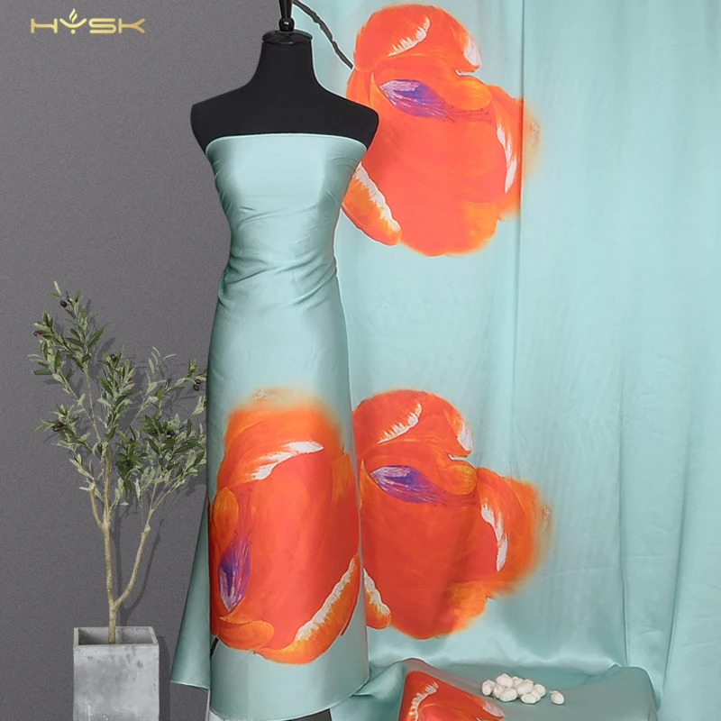 

Шелковая атласная ткань HYSK, 100%, эксклюзивная ткань с Африканским принтом на заказ, шармез, герцогиня, оптовая продажа, акции для платьев E2394