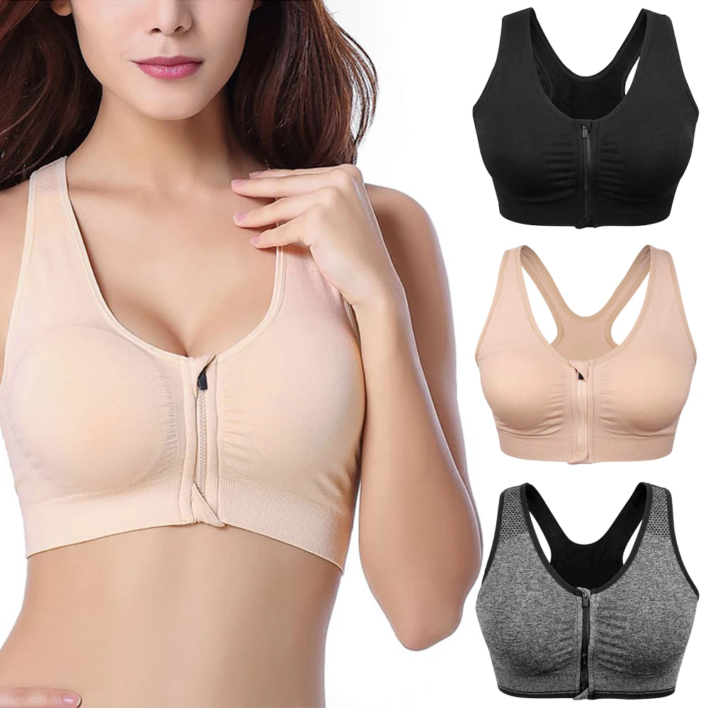 

New Women Zipper Push Up Sports Bras Vest Shockproof Breathable Gym Fitness Athletic Running Sport Underwear Tops