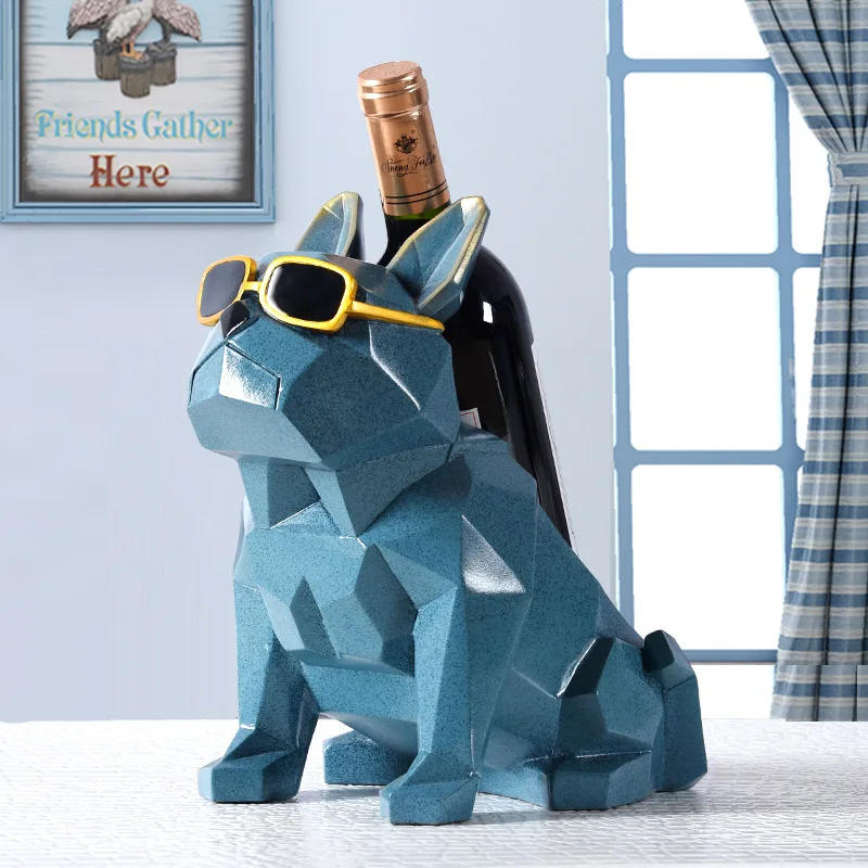

Creative Home Decorative Figurines Ornaments Modern Minimalist Blue Bulldog Hollow Wine Rack Decoration Creative Wedding Craft