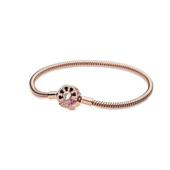 

2020 New 925 Sterling Silver Pink Fan Clasp Snake Chain Bracelet Bangle for Women Authentic Charm Jewelry Pulseira Gift