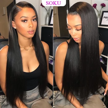 

Brazilian Straight Lace Front Human Hair Wigs For Black Women 13x4 Lace Front Wig Pre Plucked With Baby Hair Remy Hair Wig SOKU