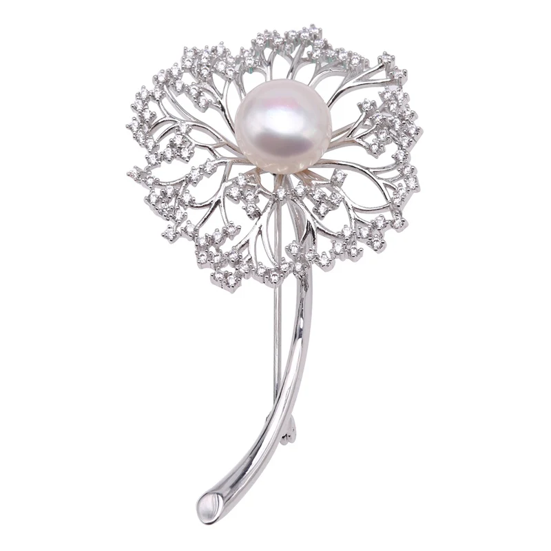 JYX новая брошь с жемчугом одуванчика 13 мм большой натуральный пресноводный жемчуг шпильки сверкающий Циркон Элегантный подарок