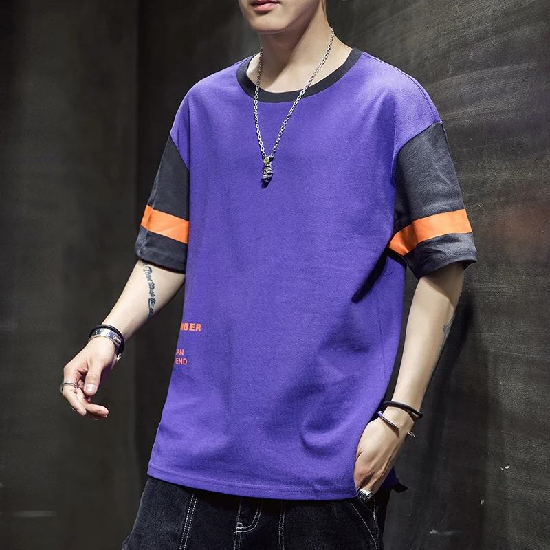 Short Sleeved T-shirt Men Summer 2020 Instagram Fashion Trend Loose-fitting Original Top Tees Solid Cotton Tshirts Male | Мужская одежда