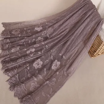 

2019 Fashion Plain Embroider Floral Viscose Shawl Scarf Lady High Quality Lace Chain Wrap Neck Stole Muslim Hijab Snood 180*75Cm