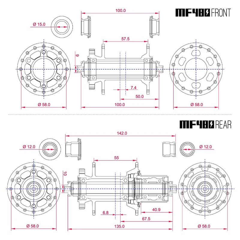 Набор ступиц KOOZER MF480 2/4 подшипники 24 т трещотка 32 отверстия быстроразъемный через