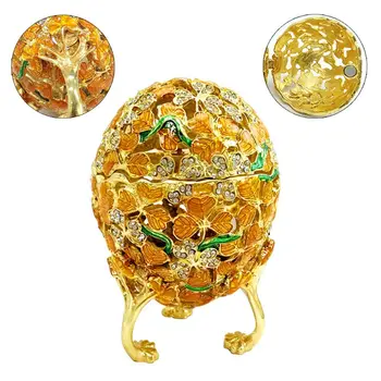 

Golden Faberge-Egg Hand Painted Jewelry Trinket Box Gift for Easter Home Decor N0HE