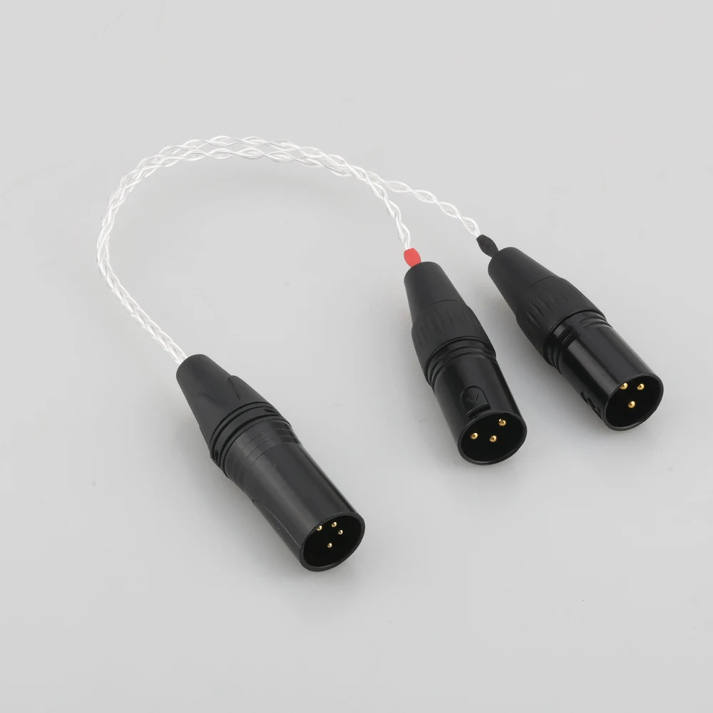High Quality HIFI cable with 4 pin XLR Female to 2x 3 pin XLR Male Balanced Silver Plated Headphone Audio Adapter