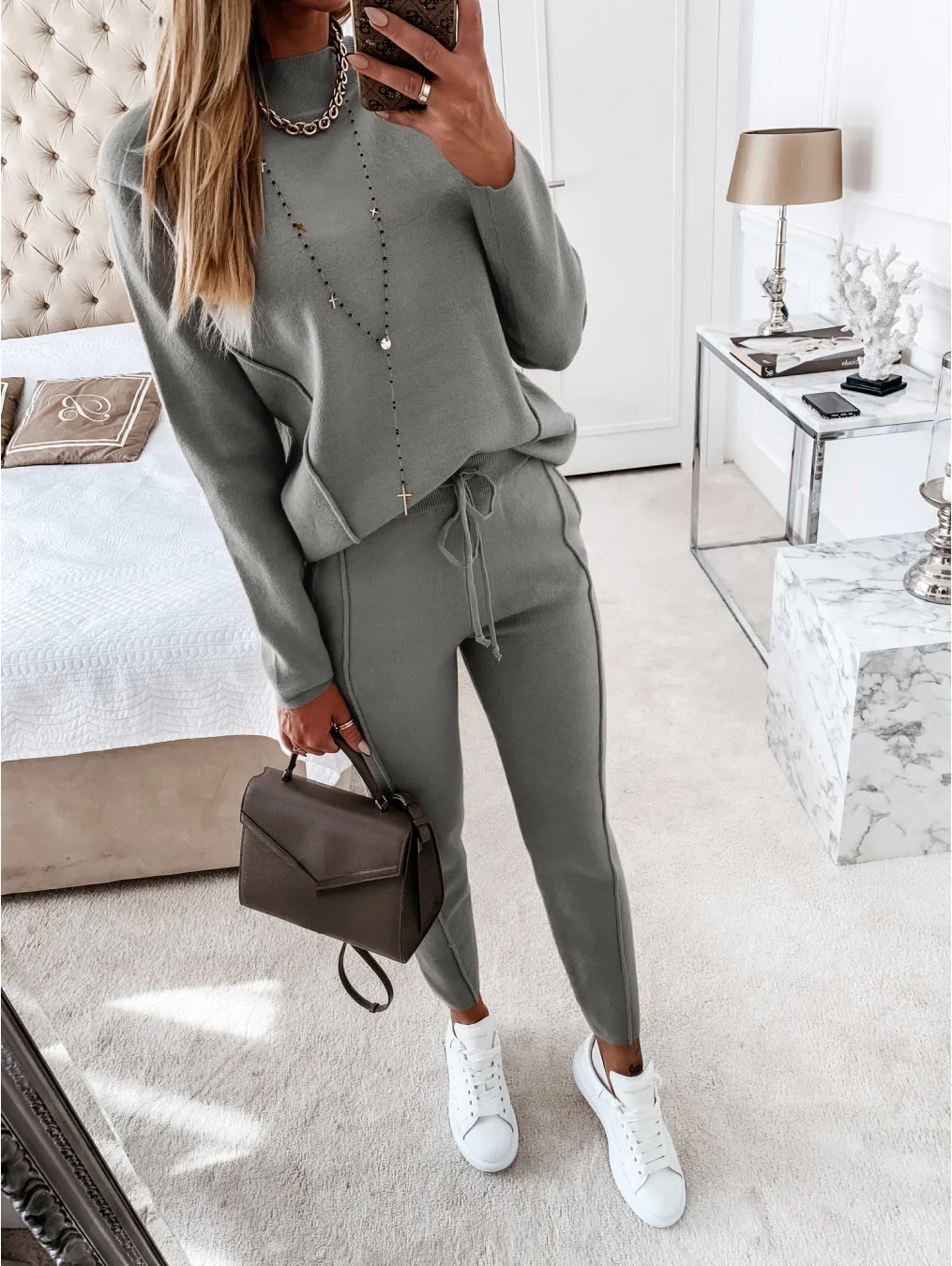 Fashion Casual Two-piece Set Sportswear 2023 High Collar Long