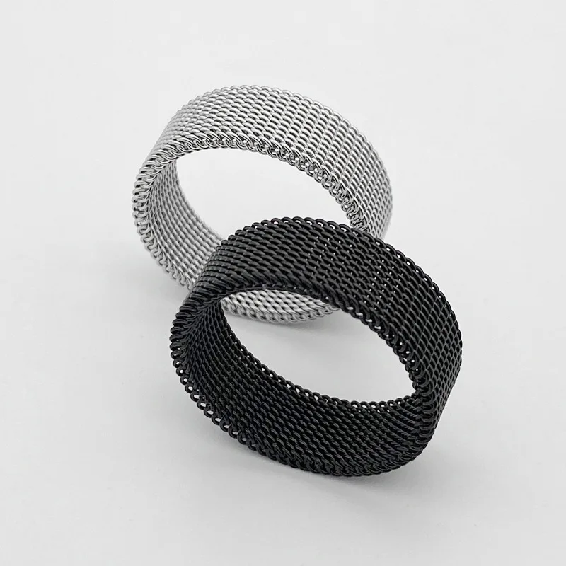 Stainless Steel Ring Finger Ring Gold Color Ring 8MM Mesh for Men and Women Size 7-10#