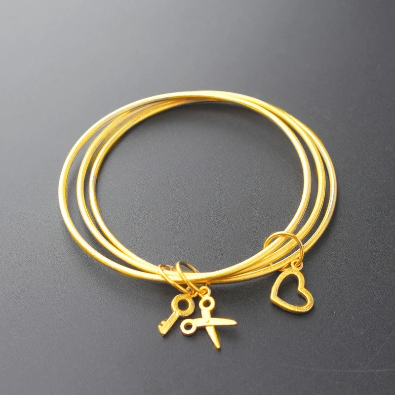

New Design 24K Gold Color Plated Charms Bracelet for Women Wedding Bracelet Bangle Lovely Heart Pendant