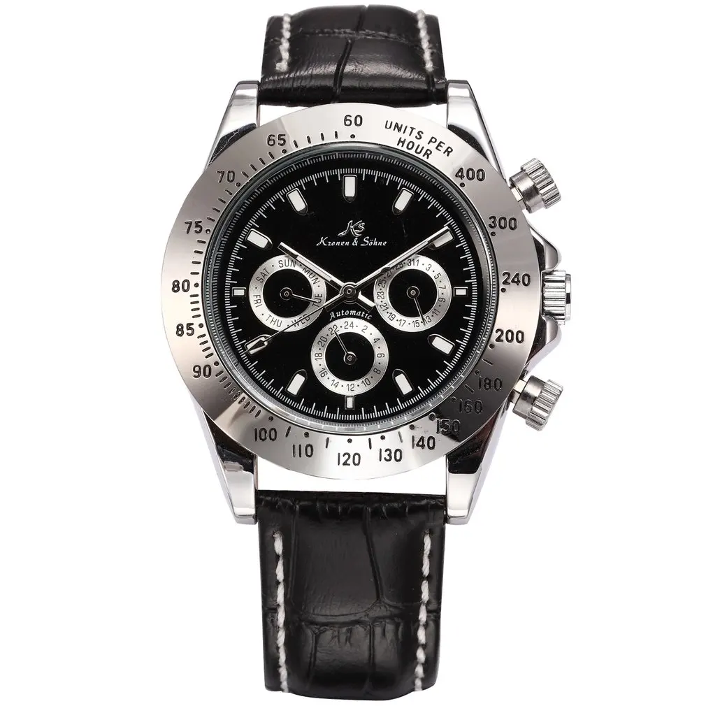

Ks Imperial Calendar Day Date Display Male Clock Relojes Black Leather Full Steel Automatic Self Winding Mechanical Watch /KS165