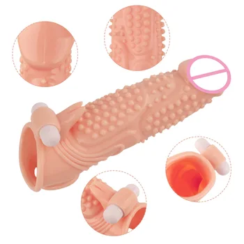 Stretchable Double Penis Vibrator Sleeve Imitating Penis Enlargement Sex Toys for Men Condoms Male Cock Extender Dildo Enhancer 2