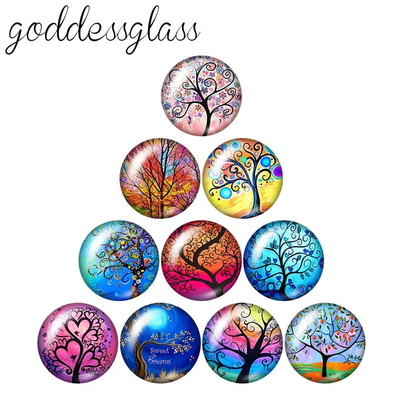 New Beauty Colorful Life of Tree Love hearts 10pcs 12mm/18mm/20mm/25mm Round photo glass cabochon demo flat back Making findings