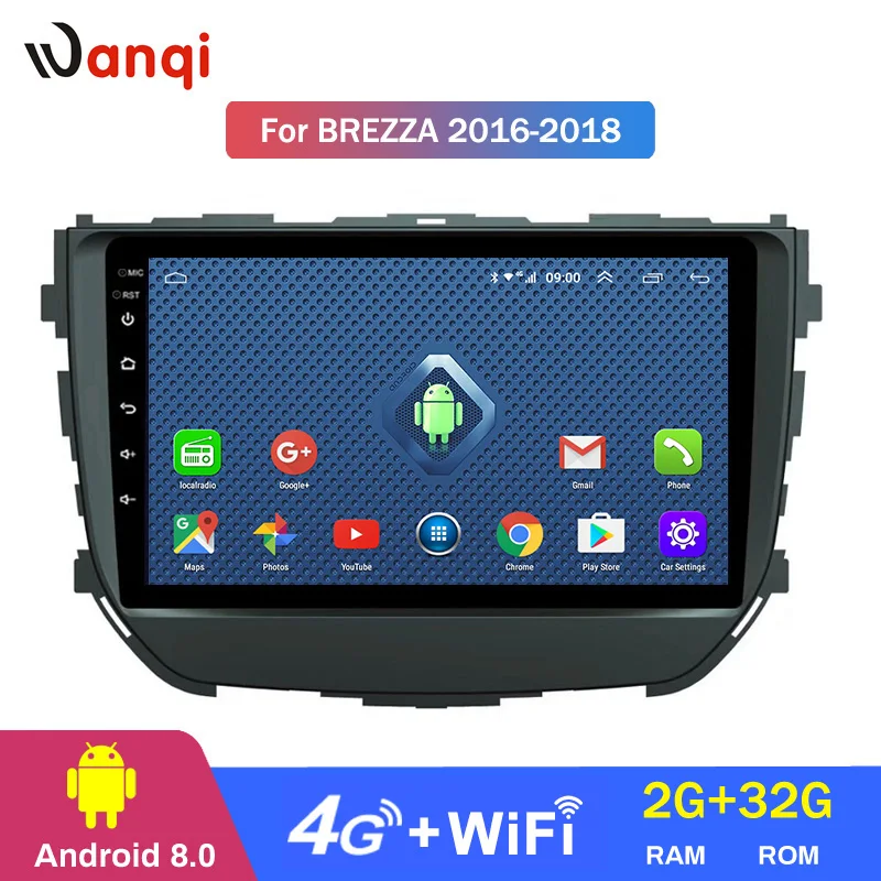 Wanqi Android 9. 0 2 + 32G 4G и wifi 2.5D full touch HD экран для Maruti Suzuki Vitara Brezza 8 2016 2017 автомобильная