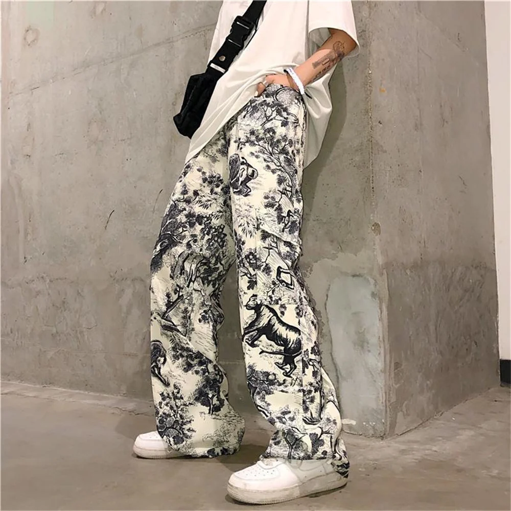 black cargo jeans Retro Patter Male Loose Cargo Pants Men High Street Straight Dance Pants Men Casual Loose Sweatpants Male Gothic Streetwear stone island cargo pants