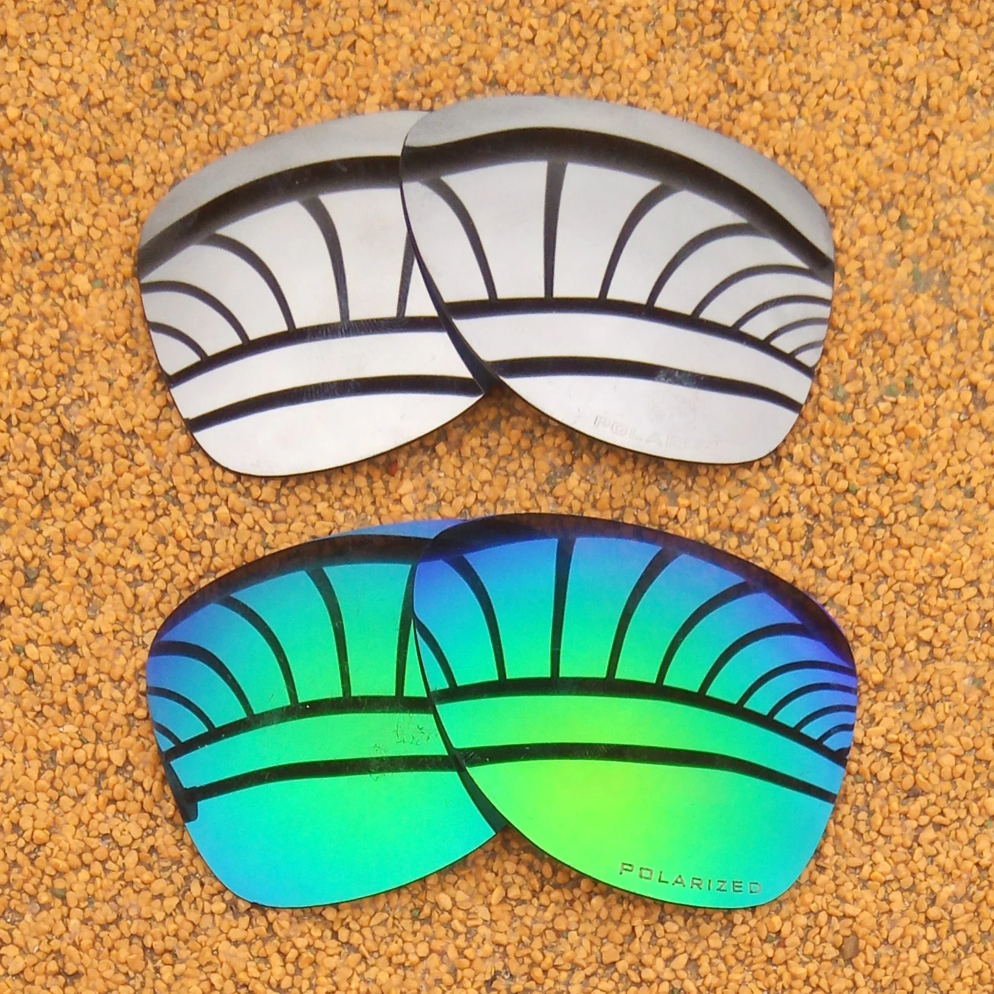 

Серебристые зеркальные и зеленые зеркальные поляризованные Сменные линзы для отправки 2 в оправе 100% UVA & UVB