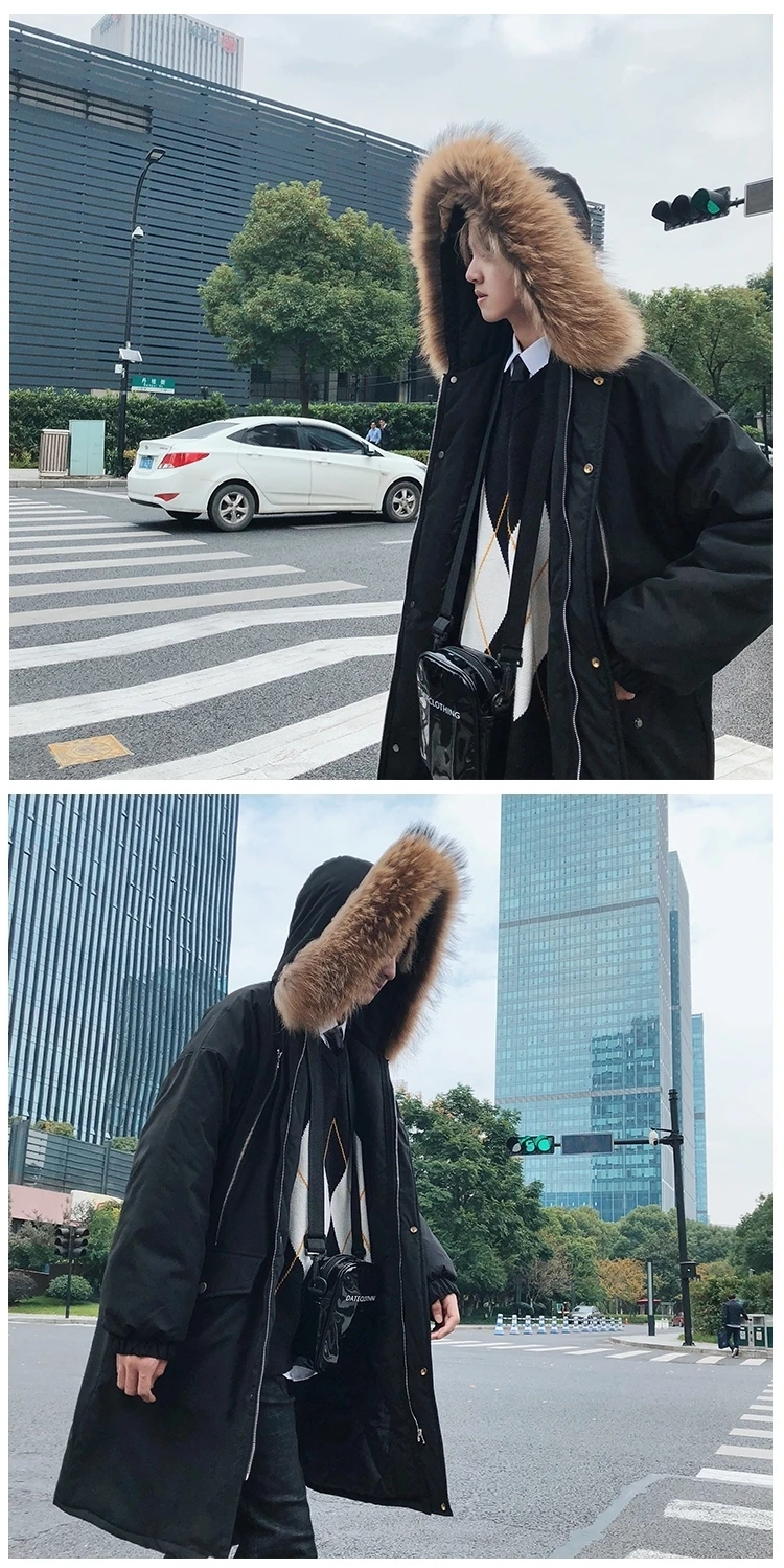 Winter New Men's Korean Version Of The Loose Couple In The Long Section Of The Tooling Diagonal StudentCasual Harajuku Coat