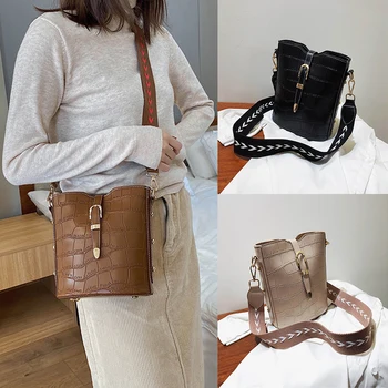 

Luxury Women Bags For Women 2020 Designer Famous Brand Retro Alligator PU Leather Wide Strap Shoulder Crossbody Bag Lady Handbag