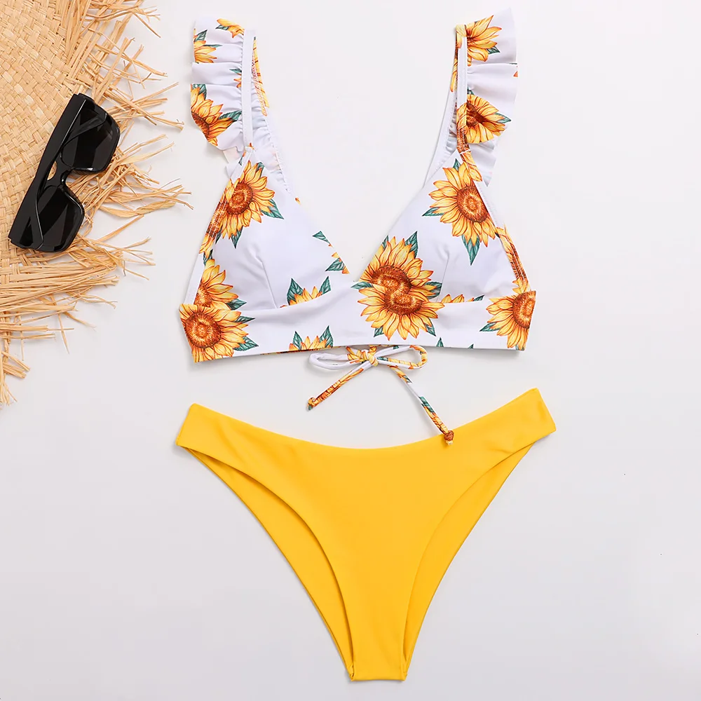 

New women's swimwear sexy sunflower Ruffle bikini split suit swimwear
