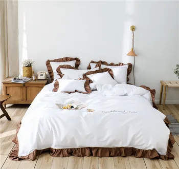 

Luxury100% cotton bedding set Queen King size Bed cover Bedsheet ruffles Duvet Cover pillowcase Bed set parure de lit