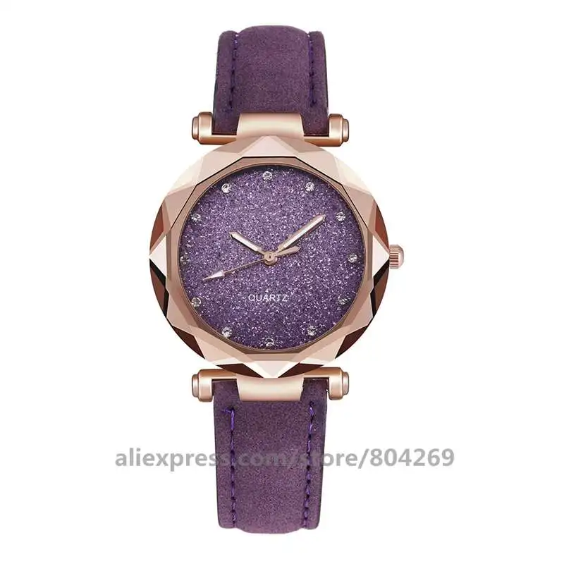 purple Модные Повседневные звездное небо женские часы для женщин тонкий кожаный ремешок Роскошные наручные часы женские часы Relogio Feminino - Цвет: purple